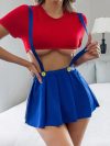 Crop Top and Pleated Mini Skirt with Suspenders