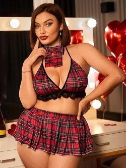 Sexy School Girl Red Plaid Babydoll Set