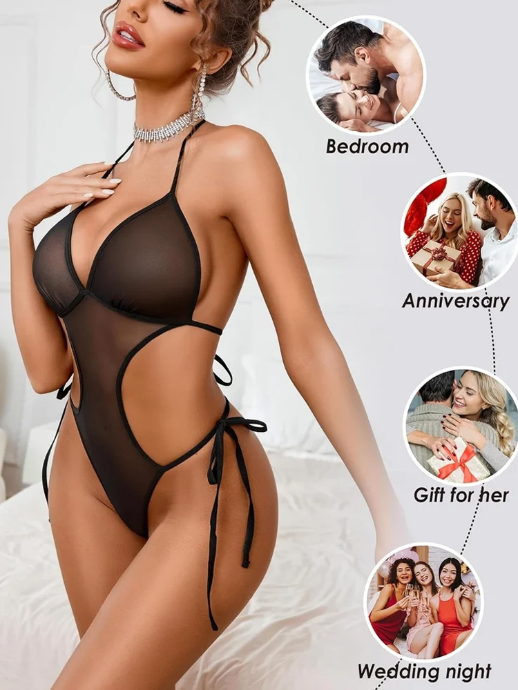 Sexy Lace Deep V-Neck Mesh Bodysuit Corset