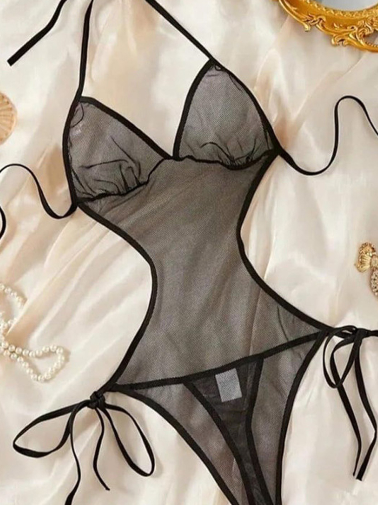 Sexy Lace Deep V-Neck Mesh Bodysuit Corset